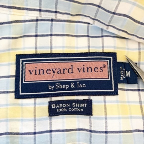 Vineyard Vines Medium M Baron Shirt Blue Yellow Plaid Button Up - Size M - Picture 4 of 8